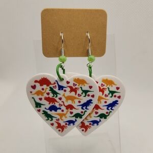Colorful Dinosaur Heart Earrings